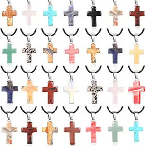 Colgante de Piedra Natural con Cruz, Amuletos de Cristal de Cuarzo, Collar y Pendientes Hechos a Mano con Cruz, AMAYRA CRYSTAL EXPORTS India - Product Image 1