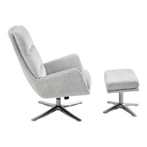 Fauteuil pivotant avec ottoman, confortable, revêtement en chenille grise, meubles élégants, base en métal finition argentée, 1 pièce, ensembles pour salon - Product Image 3