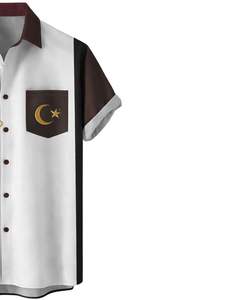 Chemise boutonnée à manches courtes personnalisée avec imprimé spatial rouge bordeaux et blanc, décontractée, pour homme, été, fabrication OEM, fourniture en gros - Product Image 4