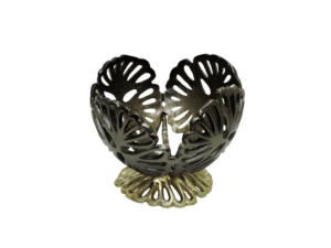 Cuenco de hojas caladas de aluminio bronce antiguo con base dorada - Bandeja decorativa floral calada para servir, centro de mesa, decoración del hogar - Product Image 2