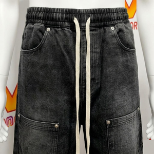 Pantalones Cortos de Skate para Hombre con Logotipo Personalizado, Lavado Ácido, 100% Algodón, Tejido de Mezclilla Gruesa, Cintura Media, Cierre de Cremallera, Ajuste Holgado, Estilo Casual - Product Image 4