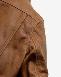 Veste en cuir véritable marron pour homme avec col en fausse fourrure, col rabattable, coupe classique, coupe-vent, style décontracté d'hiver - Product Image 6