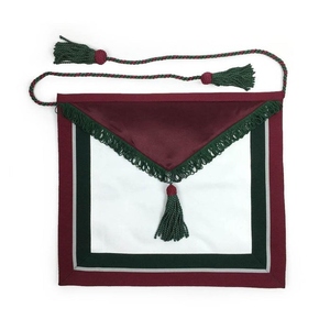 Past Excellent Chief Knight Masons <b>Apron</b> <b>White</b> Maroon Border Gold Fringe Three Green Rosettes Custom Masonic Regalia - Product Image 3