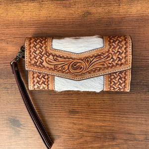 กระเป๋าคลัทช์หนังวัวเฟอร์ขนสัตว์กระเป๋าคลัทช์หนังสไตล์ตะวันตกสำหรับผู้หญิงดีไซน์เนอร์งานแกะสลักด้วยมือ - Product Image 2