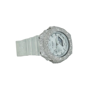 Stunning Elegant Fashion Diamond <b>Watch</b> with Stainless Steel <b>Case</b> Half Iced Analog Dial Glass 20mm Rubber Band - Product Image 2