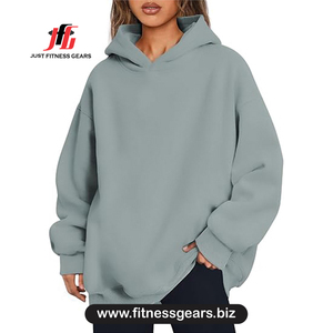Sweat à capuche surdimensionné pour femme, couleur unie, en coton tricoté, manches longues, respirant, vêtements d'automne - Product Image 1