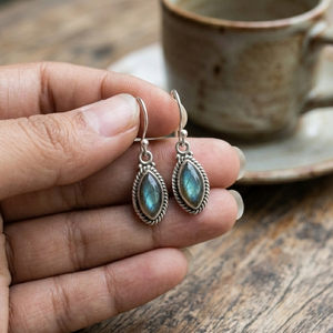 Pendientes Colgantes de Labradorita Azul Fuego en Plata de Ley 925, Chapados en Oro Rosa y Oro Amarillo, Joyería Boho Hecha a Mano para Mujer - Product Image 1