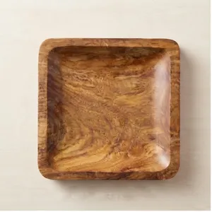 Plateau de service carré en bois, design minimaliste fait main, finition polie, en bois de manguier massif, vaisselle et assiettes - Product Image 5