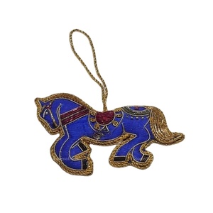 <b>Blue</b> Zari Embroidery <b>Beaded</b> Work Customized Shape Standard Size Stonecraft International Christmas Tree Decoration - Product Image 1