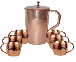 Carafe en cuivre pur avec 6 tasses en cuivre pur, ensemble de tasses martelées pour Moscow Mule - Product Image 3