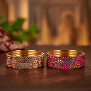 Ethnic Gold Plated <b>Copper</b> Brass Alloy Diamond Ruby <b>Bangles</b> Combo for Wedding Engagement - Product Image 3