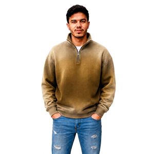 Fabricante de Sudaderas con Cierre de Cremallera de un Cuarto para Hombre, Estilo Francés, con Efecto Desgastado por el Sol, Ropa Urbana al por Mayor, Marca Privada, Proveedor de Ropa OEM - Product Image 4