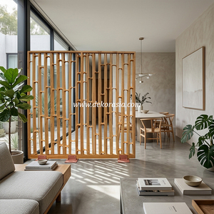 Paravent de séparation de pièce élégant, mobile, moderne, en bambou naturel avec panneau pour la maison, l'hôtel, le bureau et la décoration d'intérieur - Product Image 2