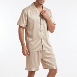 <b>Men's</b> 2 Piece <b>Satin</b> <b>Pajama</b> Set Short Sleeve Top and Shorts Homewear Summer Sleepwear - Product Image 5