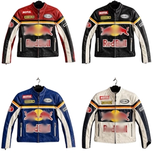 Unisex Genuine Cowhide Leather Motorcycle <b>Racing</b> <b>Jacket</b> | Windproof Thick <b>Racing</b> Color-Block Design | Front Logo | Private Label - Product Image 1