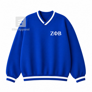 Sudadera Universitaria Transpirable Personalizada de la Hermandad Zeta Phi Beta con Logotipo Bordado en la Parte Delantera, Azul y Blanca, Manga Larga para Mujer - Product Image 1