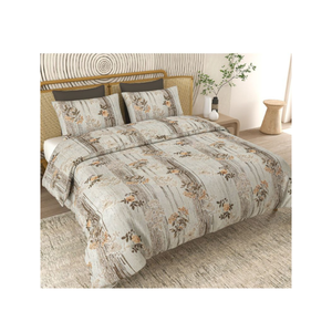 Ensemble de couette en coton à motifs floraux vintage avec 2 housses de coussin |   Couette imprimée beige pour lit double, literie confortable et décoration intérieure pour chambre à coucher - Product Image 1