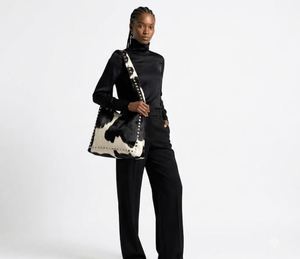 Black & <b>White</b> Studded Genuine Leather Waterproof Insulated Hobo <b>Bag</b> with Zipper Closure Polyester Lining for Travel & Daily Use - Product Image 2