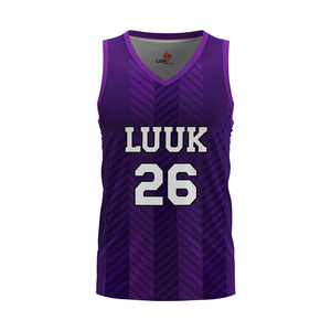 Camiseta de Baloncesto Ultra Cómoda, Cuello en V, Sin Mangas, Sublimada, Absorbe la Humedad, Patrón Geométrico Morado, Unisex para Adultos - Product Image 2