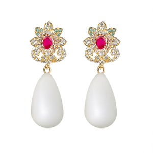 Big American Diamond Gold Plated Pearl Jhumka Hoop Earrings - Product Image 2