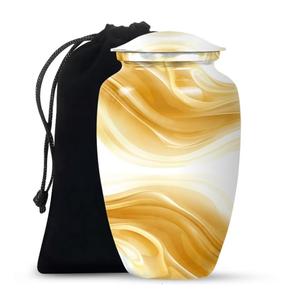 Urne funéraire en métal finition marbre marron et doré pour cendres d'adultes, pot commémoratif décoratif haut de gamme avec couvercle sécurisé - Product Image 5