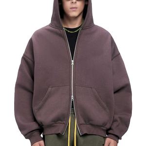 Personnalisé pour Puff Print Logo recadrée organique 500 Gsm Boxy sweat à capuche goutte épaule pleine fermeture éclair polaire poids lourd sweat-shirt surdimensionné - Product Image 1