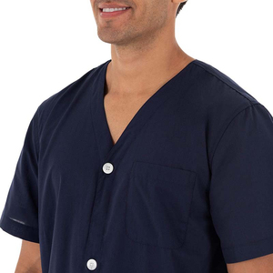 Conjunto de Pijama de Dos Piezas para Hombre, Cuello en V, Manga Corta, Color Azul Marino, Tejido de Algodón, Informal, Transpirable, para Verano - Product Image 5