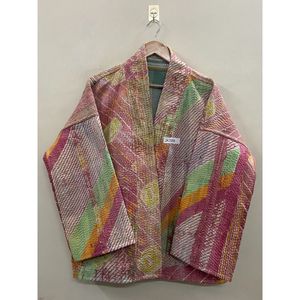 Handmade 100% Cotton <b>Patchwork</b> kantha Kimono <b>Jacket</b> Full Sleeve Shawl Collar Eco-Friendly Women's Wear <b>jacket</b> - Product Image 2