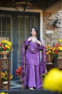 Classic Heavy Silk Crepe <b>Kurti</b> Bottom Dupatta Set Enhanced With Decorative Sequence Coding Embroidery design traditional wear - Product Image 2