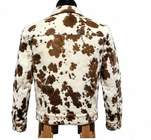 Men's Cowhide Fur Shirt <b>Jacket</b> Animal Print Turn-down Collar Single Breasted Winter Casual Thick Faux Fur Lining - Product Image 2