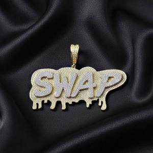 Colgante de Letra Intercambiable Chapado en Oro de 22K con Micro Pavé de Cristales, Joyería Hiphop Unisex para Uso Diario - Product Image 2