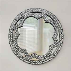 Miroir mural rond sur mesure, fabriqué à la main, mosaïque de coquillages foncés, pour salon de luxe, miroir en nacre. - Product Image 1