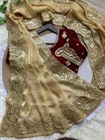 Sari Fendy Sartin très doux et élégant, au look riche, avec de magnifiques broderies et des motifs de sequins de 3 mm sur toute la bordure du sari.