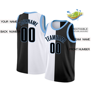 Maillots de basketball tendance noir, blanc et bleu, ensemble de maillots de basketball personnalisés, vente en gros, logo vierge par sublimation avec OEM - Product Image 4