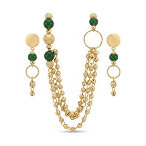 Ensemble de collier fantaisie multicouche en argent 925 avec perles vertes pour femmes, boucles d'oreilles pendantes de créateur, bijoux traditionnels pour cadeau de mariage - Product Image 1