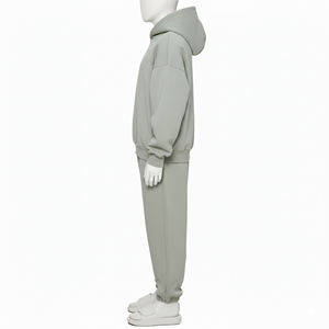 Men's Sage Grey Fleece Tracksuit Two Piece Set Oversized Pullover <b>Hoodie</b> And Sweatpants Casual <b>Plain</b> Sportswear Activewear - Product Image 4