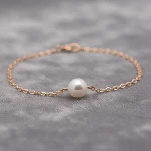 Real Pearl Bracelet 925 Sterling Silver 14K Gold Plated Single Freshwater Pearl Dainty Bridesmaid Layering Jewelry - Product Image 6