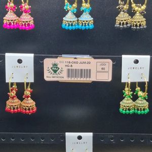 <b>Gold</b> Plated <b>Small</b> <b>Hoop</b> Wire Enamel Jhumka Earrings Colorful Bead Bunch Hanging Dome Jewelry Wholesale Set - Product Image 2