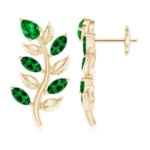 Emerald Leaf <b>Earrings</b> Floral Inspired Jewelry, 14kt Solid Gold Marquise Cut Green Emerald Handmade <b>Fine</b> Jewelry Gift for Her - Product Image 1