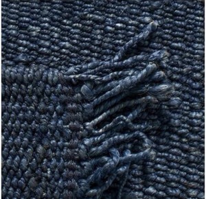 Handwoven Solid Color Blue Jute <b>Rug</b> with Fringe Low Pile Eco-Friendly <b>Thin</b> Home Use - Product Image 2
