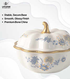 Tazón de Dulces de Porcelana Fina con Diseño Floral, Detalles en Dorado y Elegante Tapa con Asa Dorada - Product Image 3