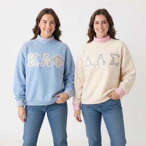 Oversized Mock Neck Sweatshirt Custom Embroidered Greek Letters Floral <b>Pattern</b> <b>Women's</b> <b>Fleece</b> Pullover Autumn Casual Wear - Product Image 5