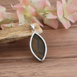 Collar de Piedra Preciosa de Ojo de Tigre Natural con Engaste de Bisel Chapado en Platino y Plata de Ley 925, Corte Marquesa, Destello Azul, Estilo Vintage Hecho a Mano - Product Image 3