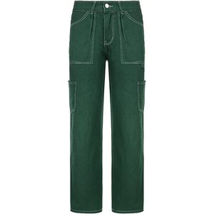 Pantalon Cargo Baggy taille haute pour femme Y2K mode jean droit jambe large avec poche à rabat coupe décontractée taille XL - Product Image 3