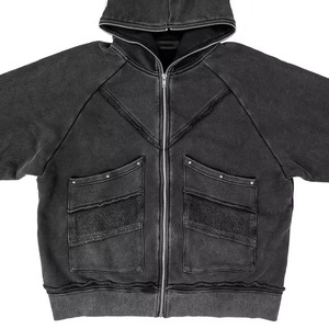 Sudadera con capucha de forro polar para hombre, con efecto desgastado y lavado ácido, de corte regular, hombros caídos, gruesa y pesada, de algodón orgánico para invierno - Product Image 6