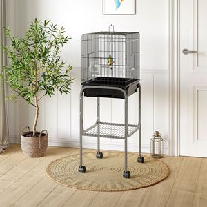 44.5 Black Metal Bird Cage Detachable <b>Rolling</b> <b>Kit</b> Stand Included for Parakeets Cockatiel Canary Finch Parrotlet Bird Supplies - Product Image 2