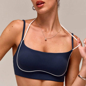 MILIENZ Soutien-gorge de sport et short de yoga pour femme, bleu marine, à bretelles convertibles, taille mi-haute, torsadé, maintien léger, sans couture, respirant - Product Image 5