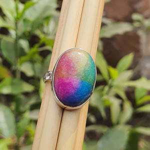 Anillo de cuarzo Solar arcoíris de Plata de Ley 925, Joyería de diamantes Multicolor única hecha a mano para regalo de fiesta de compromiso - Product Image 1