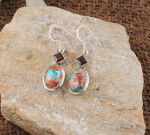 Boucles d'oreilles pendantes ovales en argent sterling 925 avec grenat rouge naturel et coquille d'huître épineuse, bijoux de luxe en pierres précieuses pour femme, cadeau de fête - Product Image 3