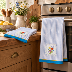 Luxurious Soft Quality Printed Tea <b>Towel</b> with Stripe Design 100% Linen Tea <b>Towel</b> Quick Dry & Super Absorbent Tea <b>Towel</b> - Product Image 1